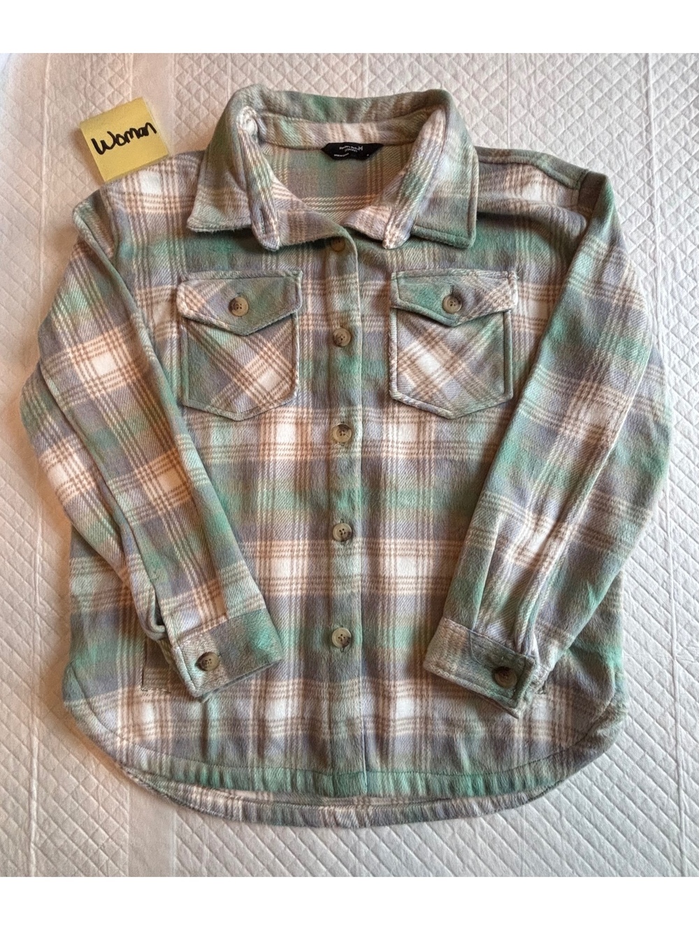 Women’s Medium Plaid Shacket Green Beige Member’s Mark